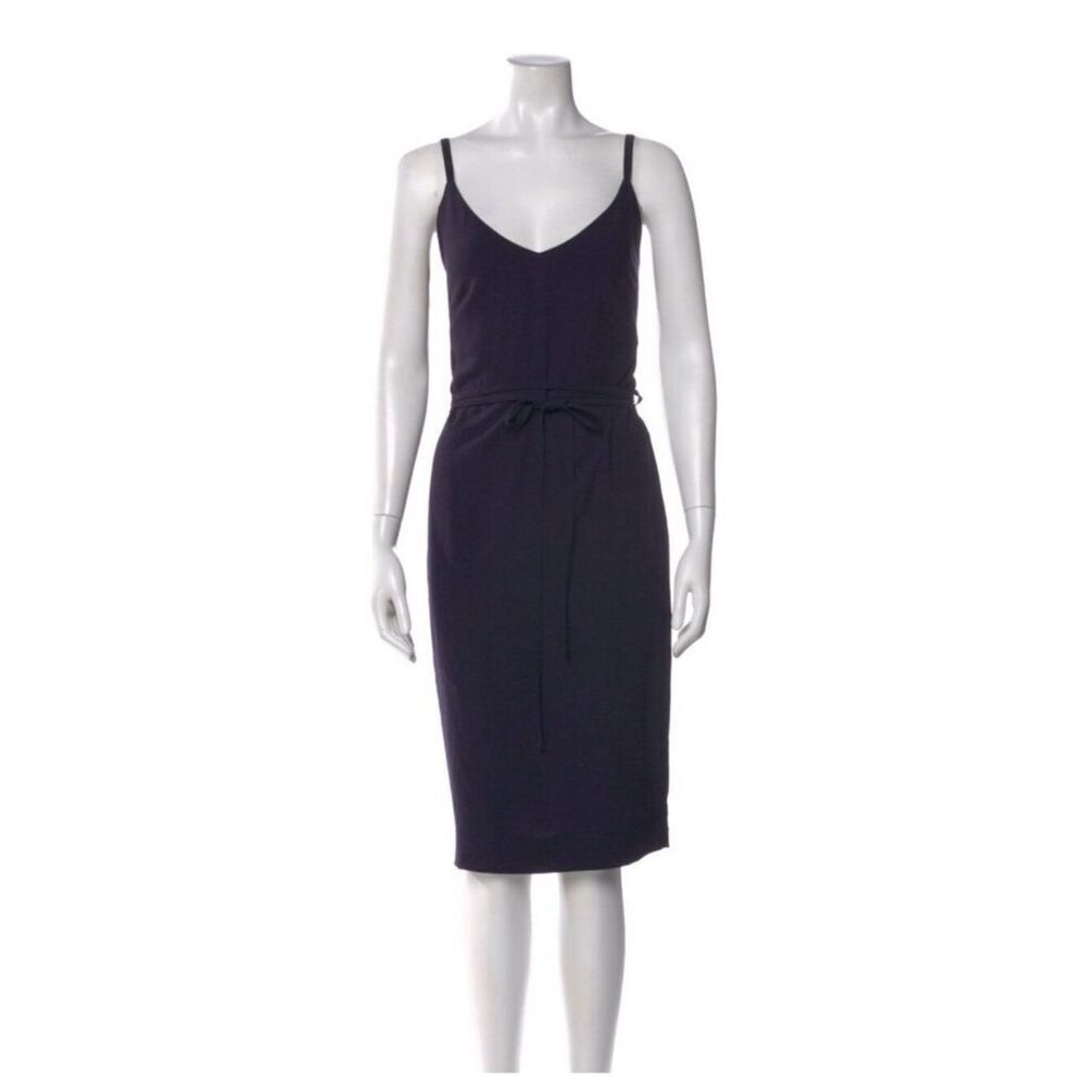Malia Mills Authentic Solid Navy Blue V Neck Tank Knee Length Dress 6 Small